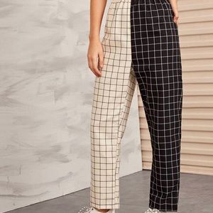 Two Tone Plaid Elastic waist Pants